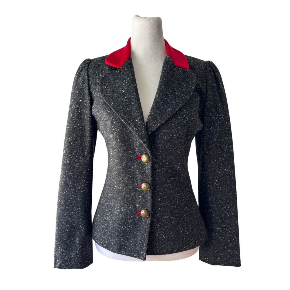Vintage Y2K Petro Zillia Charcoal Black Single Breasted Blazer w/ Red Trim